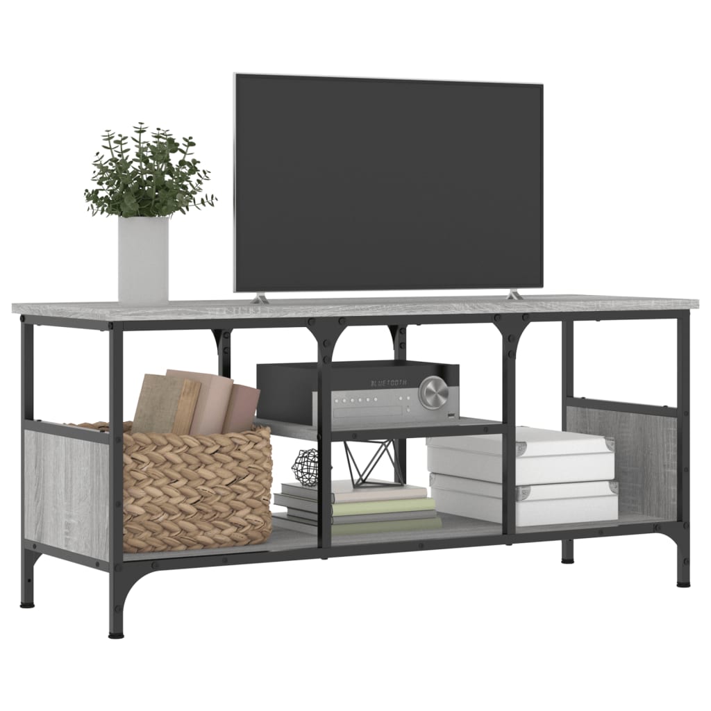 tv-bord 100x35x45 cm konstrueret træ og jern grå sonoma-eg