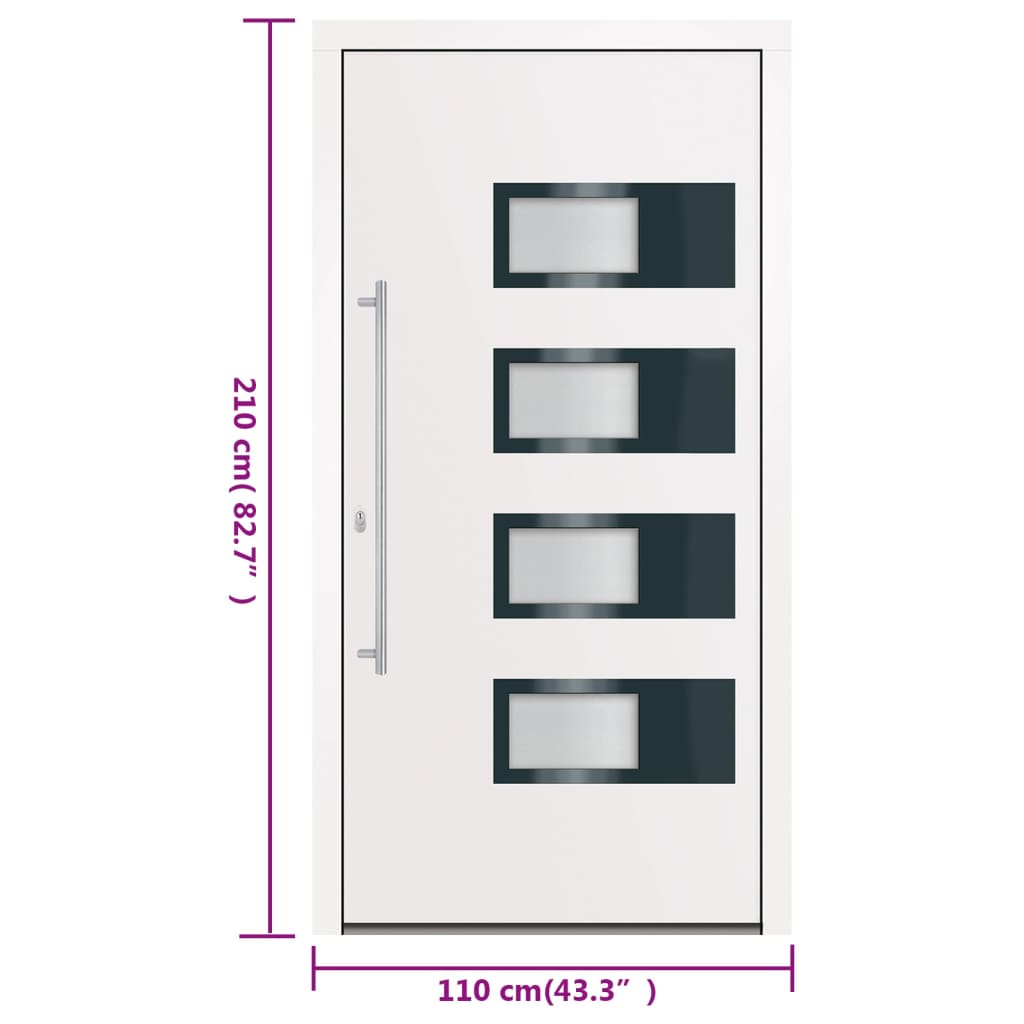 hoveddør 110x210 cm aluminium og PVC hvid