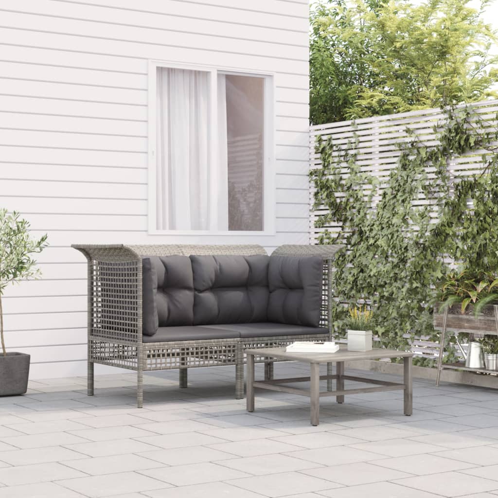 hjørnemoduler til havesofa 2 stk. med hynder polyrattan grå