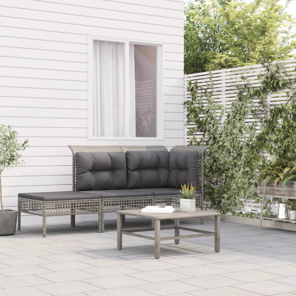 loungesæt til haven 3 dele med hynder polyrattan grå