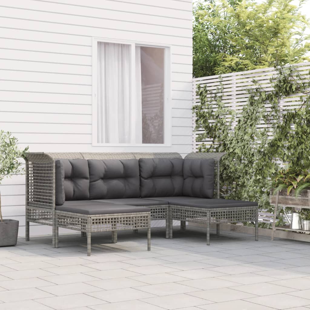 loungesæt til haven 5 dele med hynder polyrattan grå