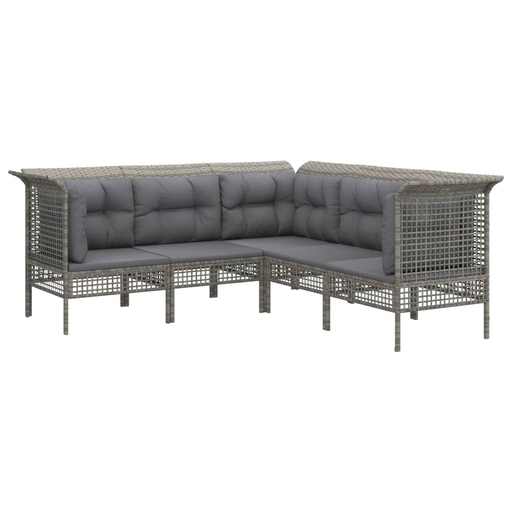 loungesæt til haven 5 dele med hynder polyrattan grå
