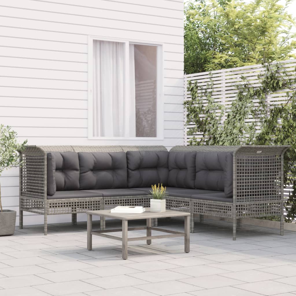 loungesæt til haven 5 dele med hynder polyrattan grå