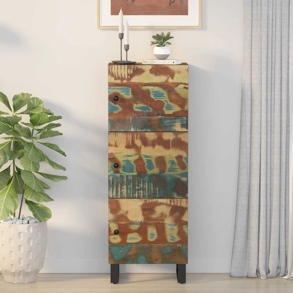 skab med 3 låger 40x33x110 cm massivt genbrugstræ og jern