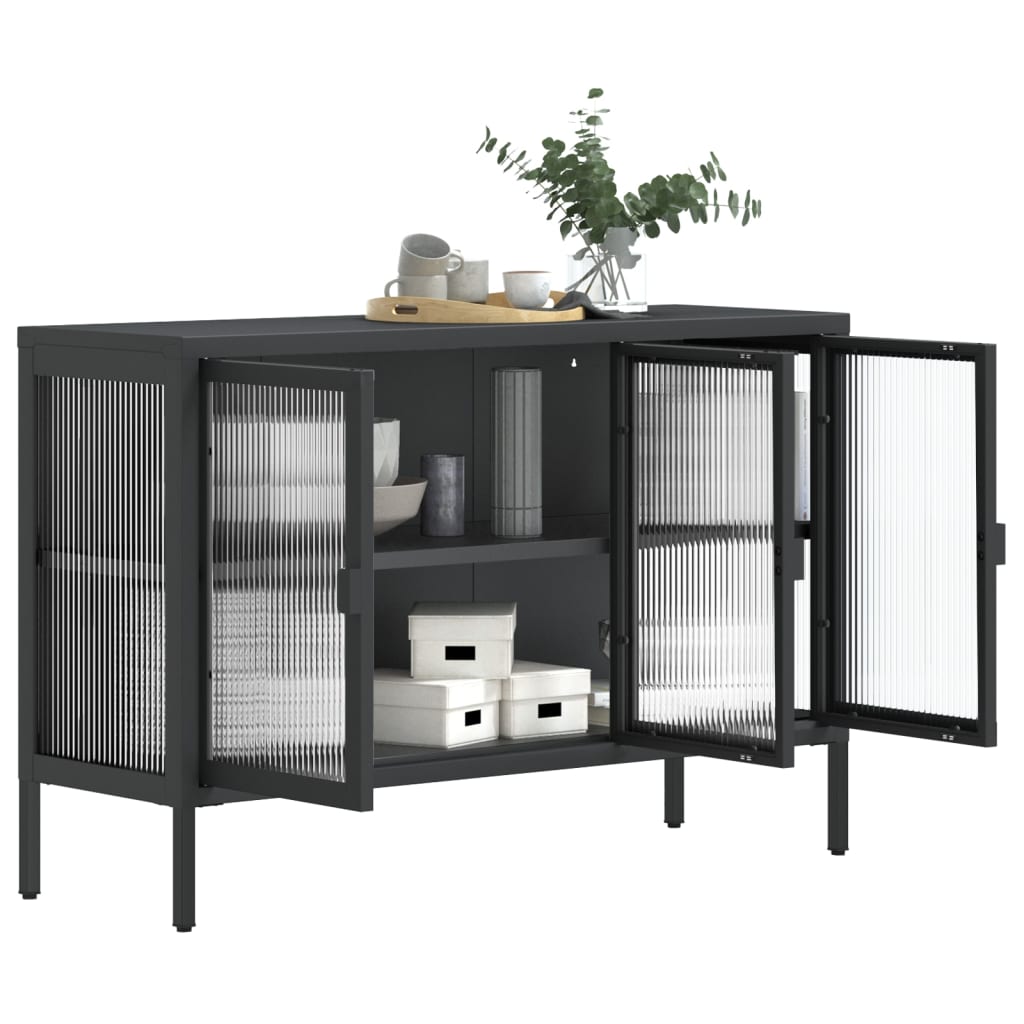 skænk 105x35x70 cm glas og stål sort