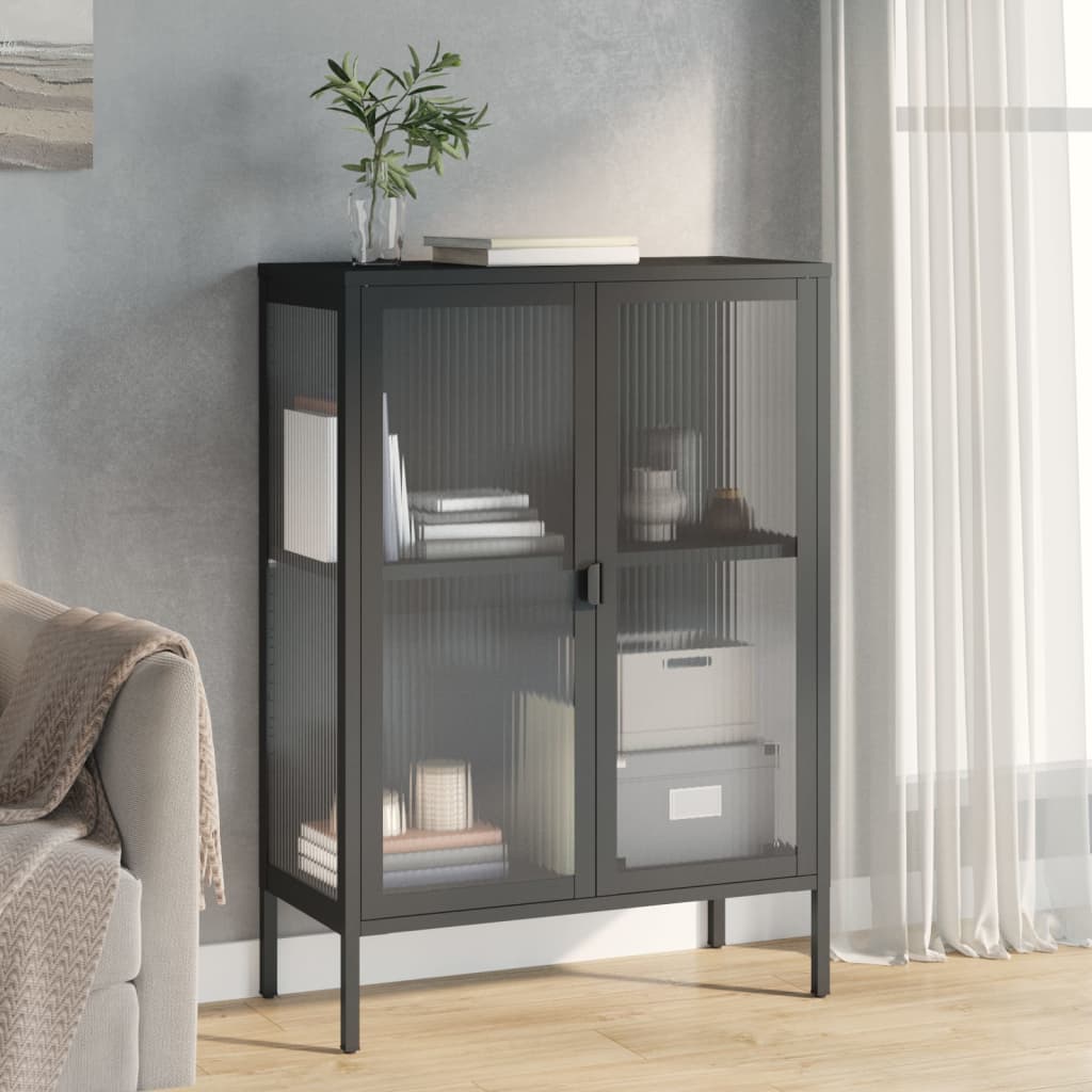 skænk 75x35x105 cm glas og stål sort
