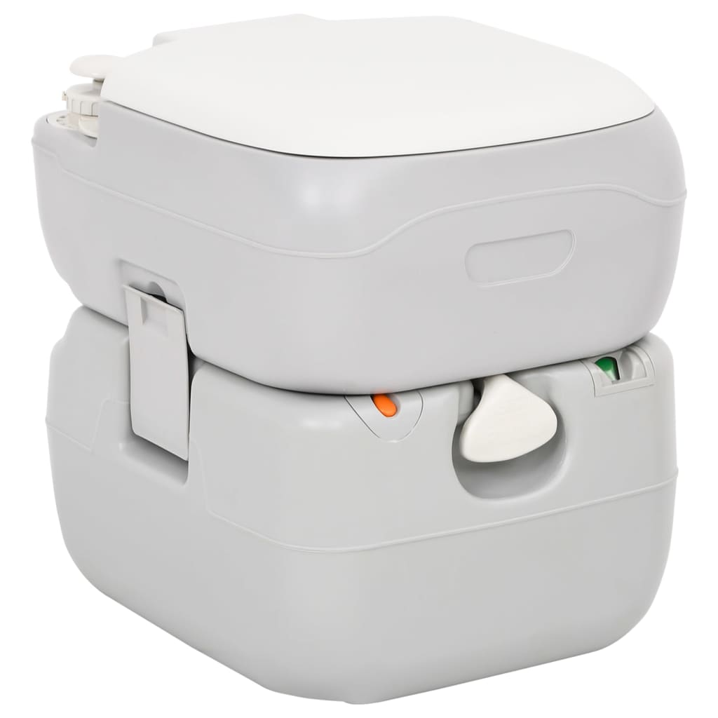 transportabelt campingtoilet 22+12 l HDPE grå og hvid