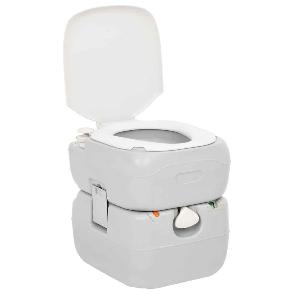transportabelt campingtoilet 22+12 l HDPE grå og hvid