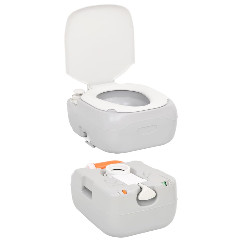 transportabelt campingtoilet 22+12 l HDPE grå og hvid