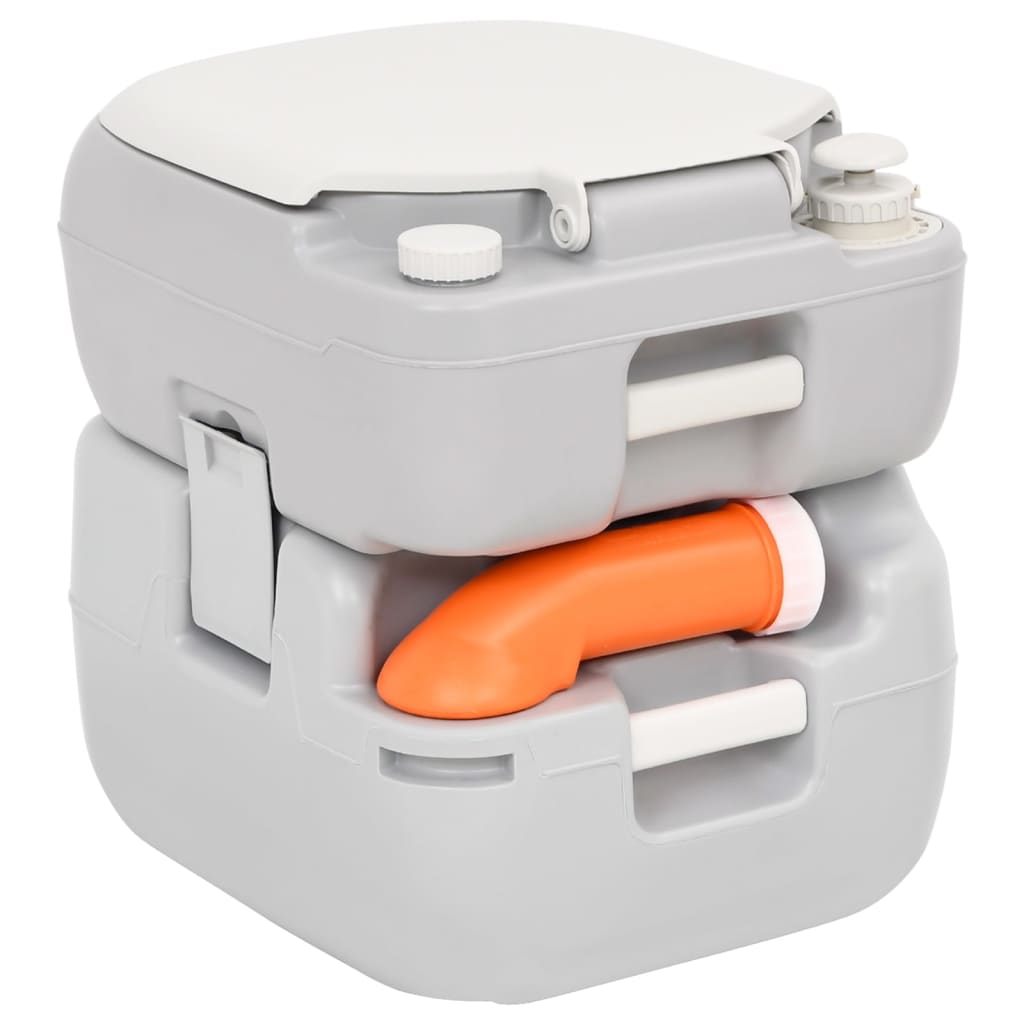 transportabelt campingtoilet 22+12 l HDPE grå og hvid