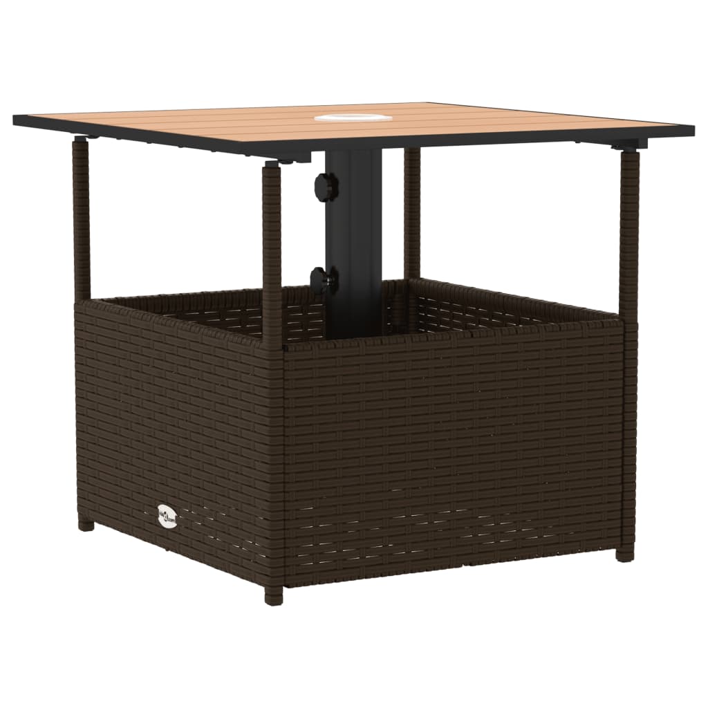 havebord med parasolhul 55x55x46,5 cm polyrattan brun