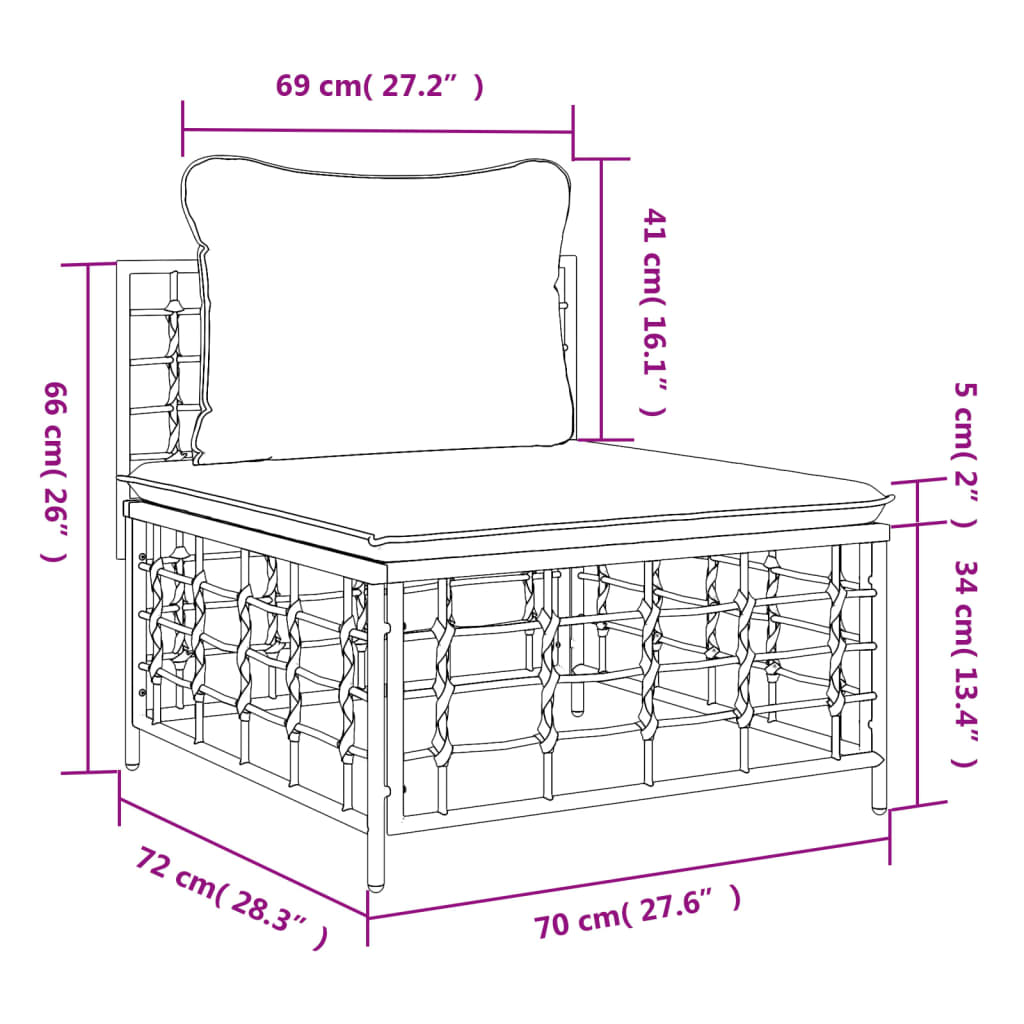 midtermodul til havesofa med hynder polyrattan beige