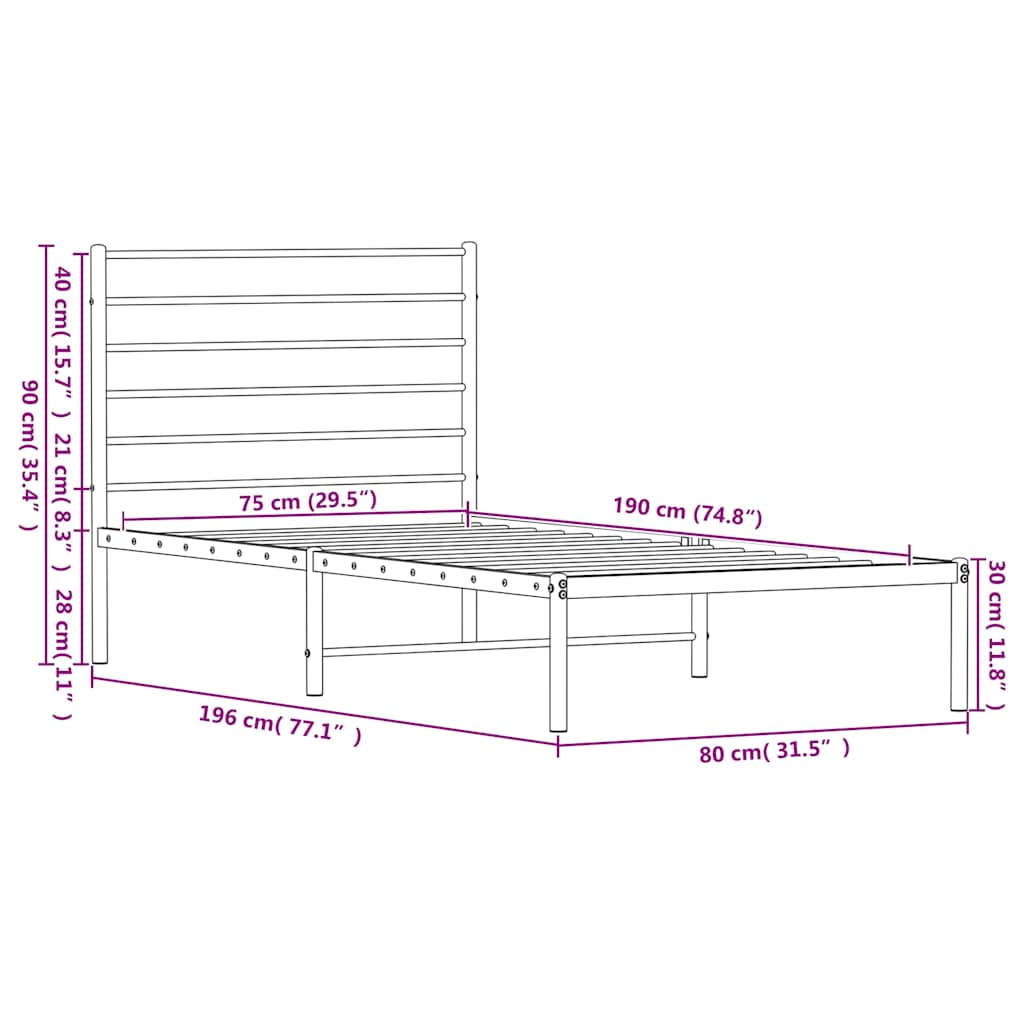 sengeramme med sengegavl 75x190 cm metal sort