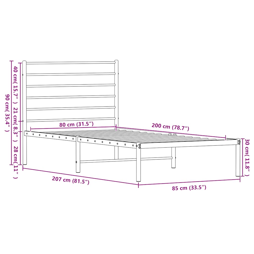 sengeramme med sengegavl 80x200 cm metal sort