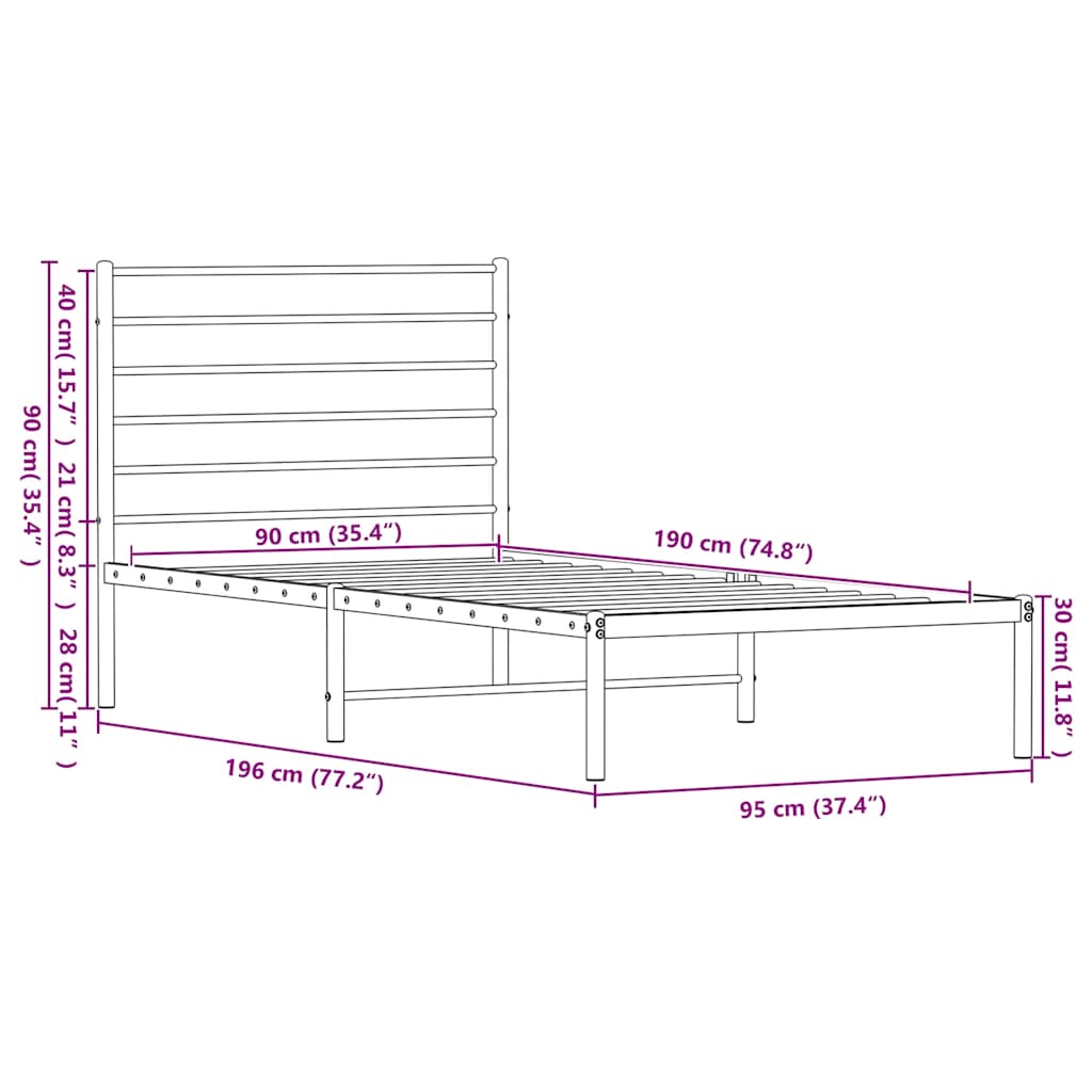 sengeramme med sengegavl 90x190 cm metal sort