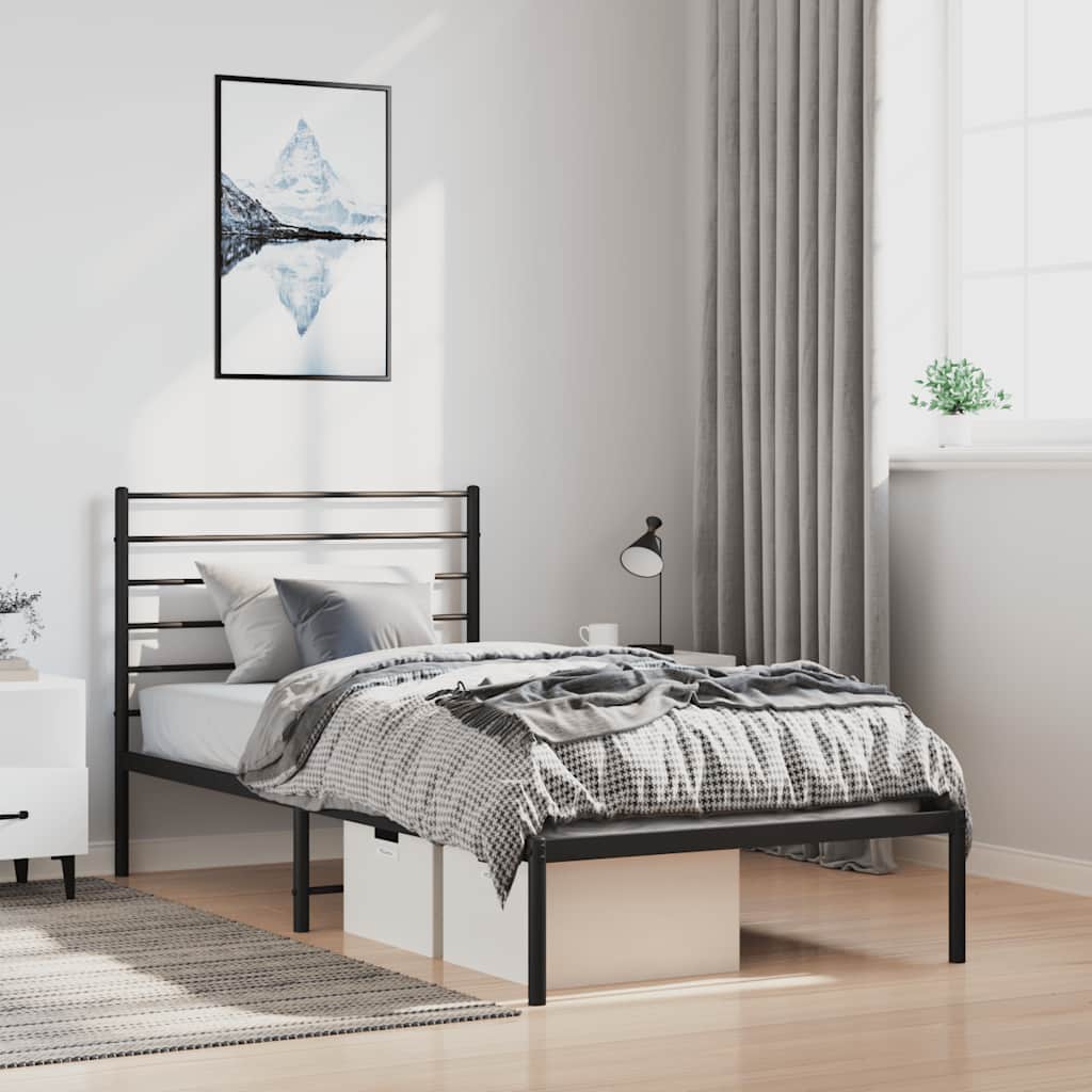 sengeramme med sengegavl 100x190 cm metal sort