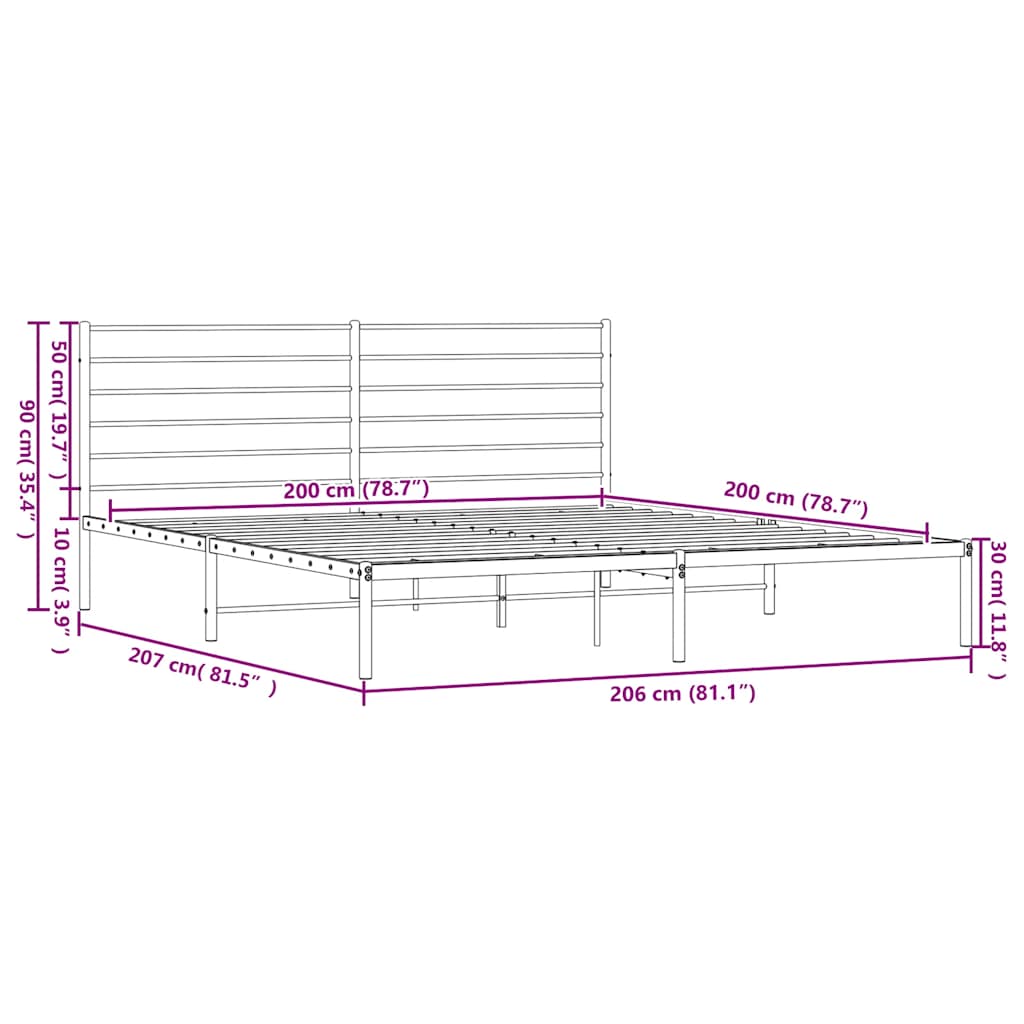 sengeramme med sengegavl 200x200 cm metal sort