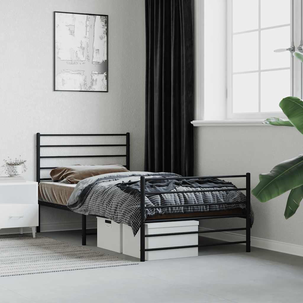 sengeramme med sengegavl og fodgærde 90x200 cm metal sort
