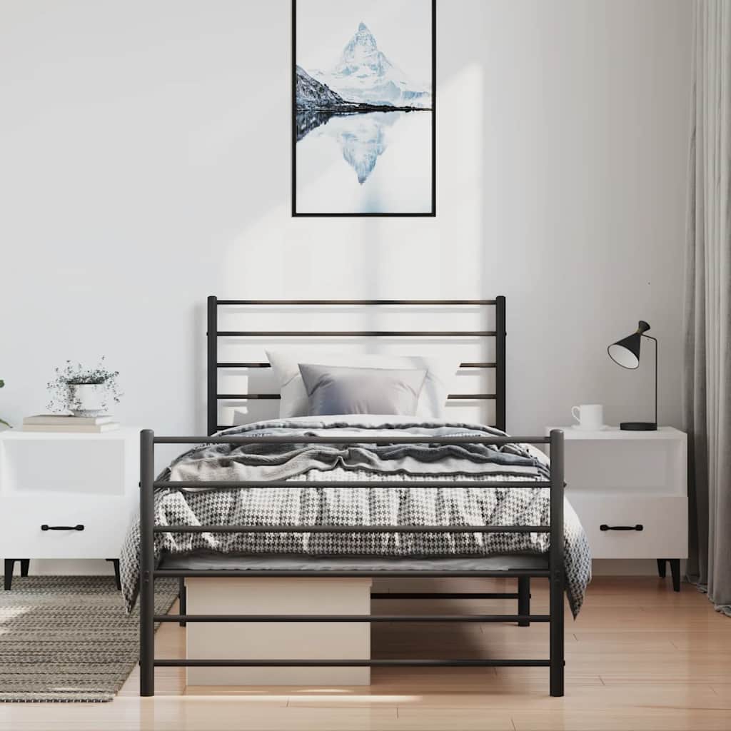 sengeramme med sengegavl og fodgærde 100x190 cm metal sort
