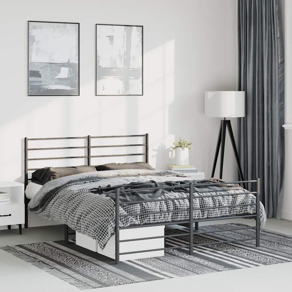 sengeramme med sengegavl og fodgærde 150x200 cm metal sort