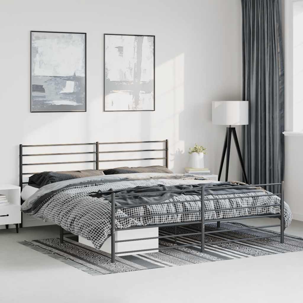 sengeramme med sengegavl og fodgærde 183x213 cm metal sort