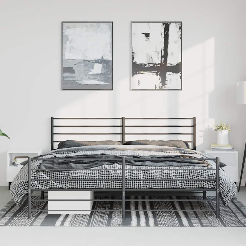 sengeramme med sengegavl og fodgærde 193x203 cm metal sort