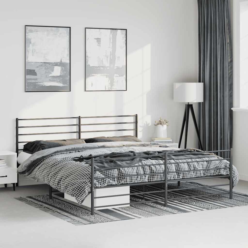 sengeramme med sengegavl og fodgærde 193x203 cm metal sort