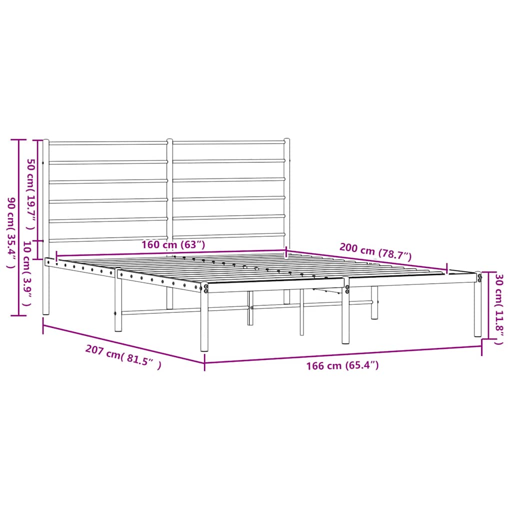 sengeramme med sengegavl 160x200 cm metal hvid