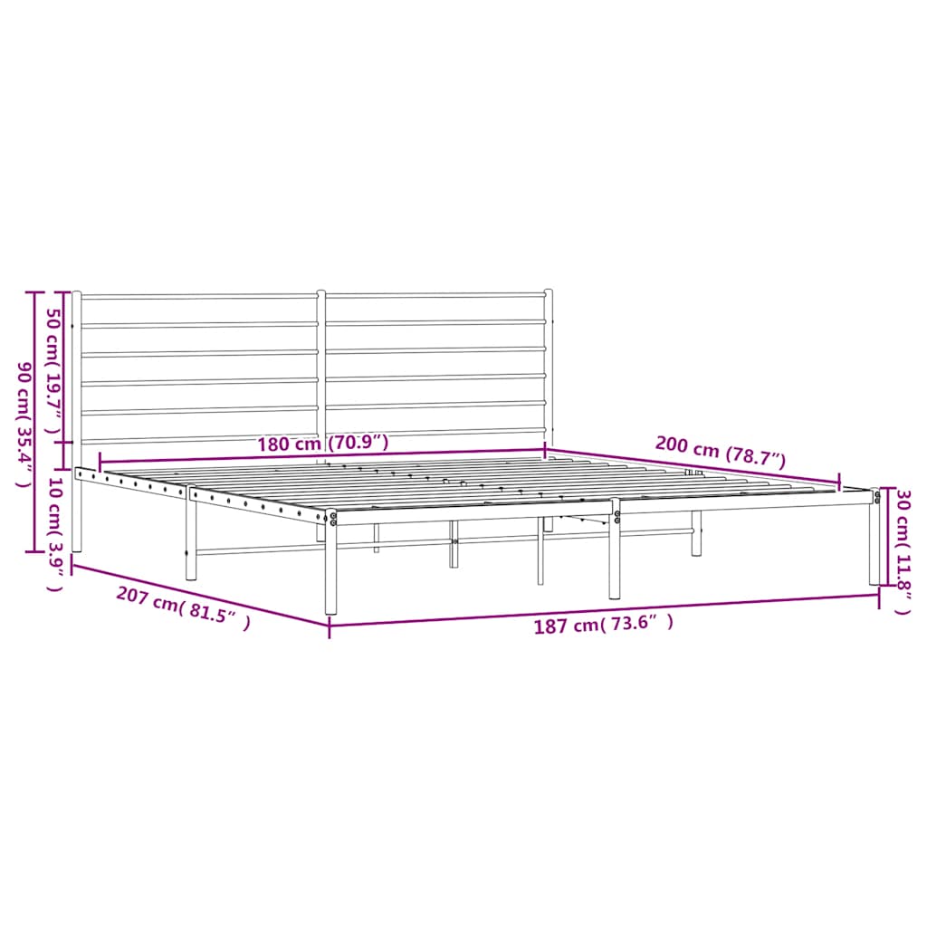 sengeramme med sengegavl 180x200 cm metal hvid