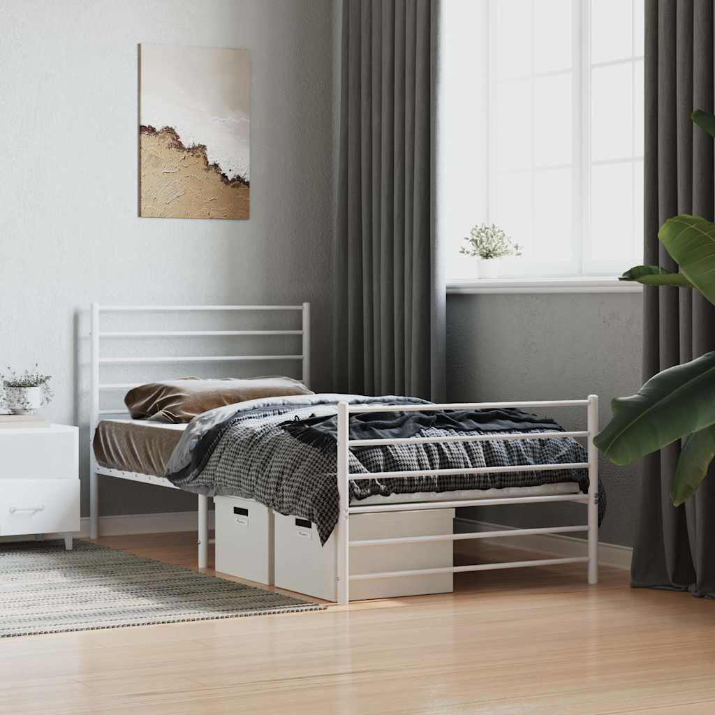 sengeramme med sengegavl og fodgærde 90x190 cm metal hvid