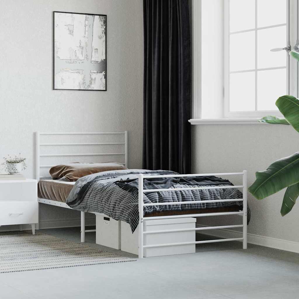 sengeramme med sengegavl og fodgærde 90x190 cm metal hvid