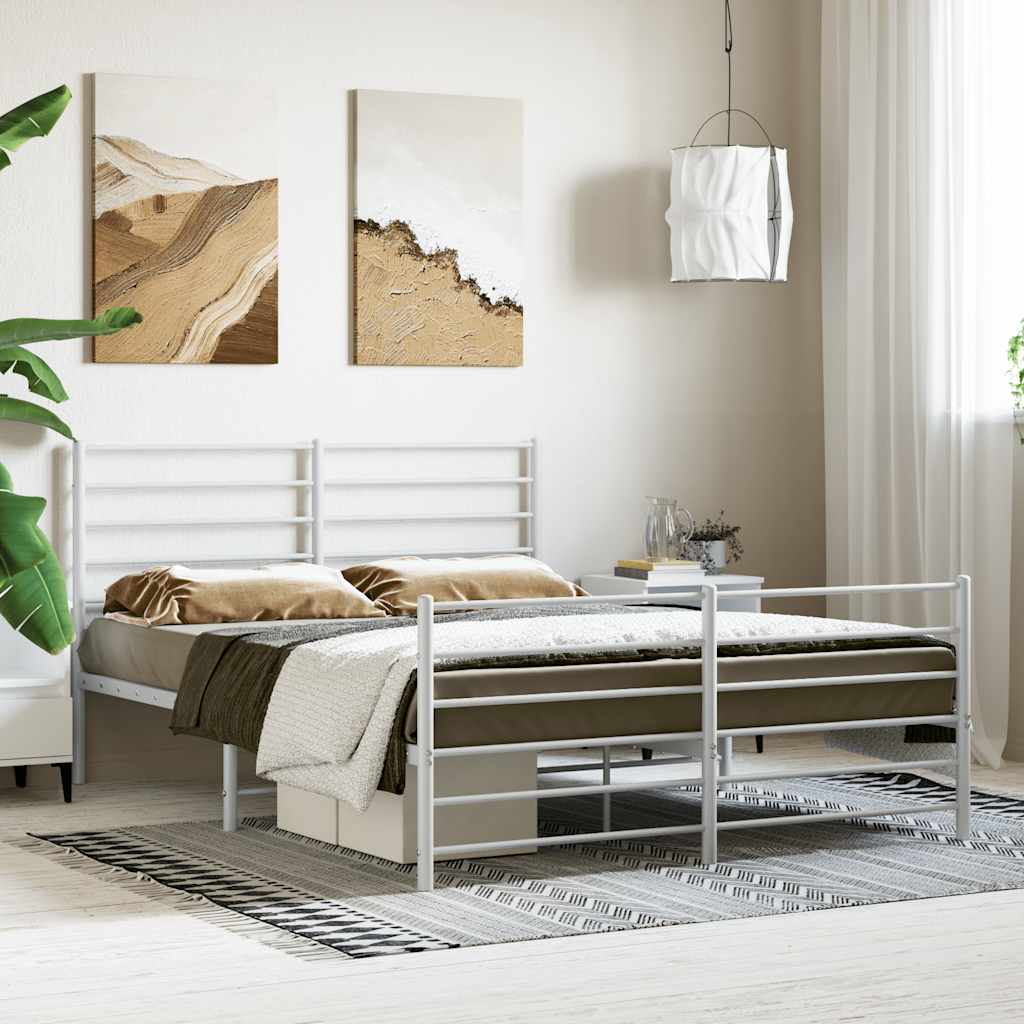 sengeramme med sengegavl og fodgærde 140x190 cm metal hvid
