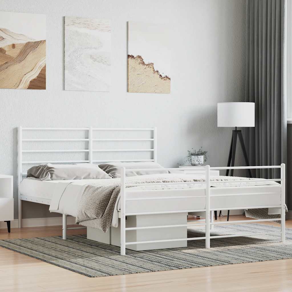 sengeramme med sengegavl og fodgærde 140x190 cm metal hvid