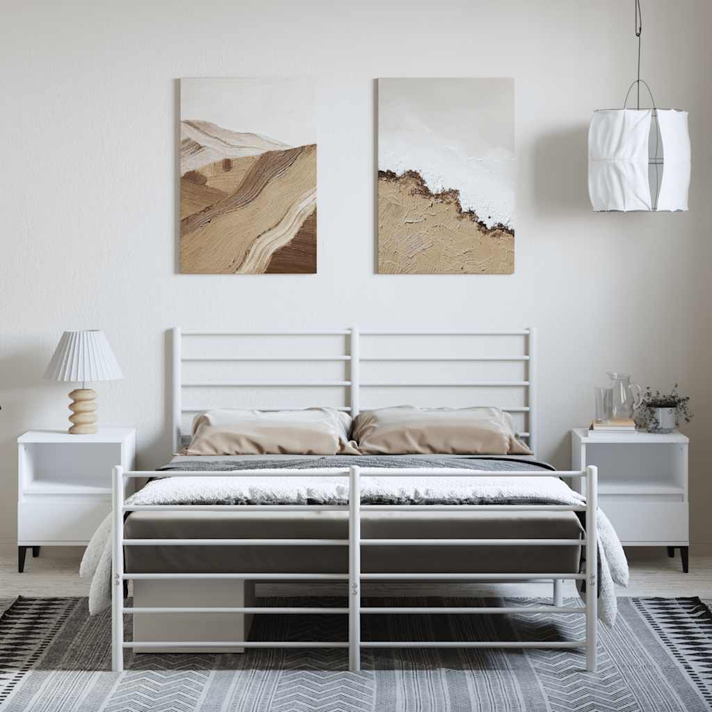 sengeramme med sengegavl og fodgærde 150x200 cm metal hvid