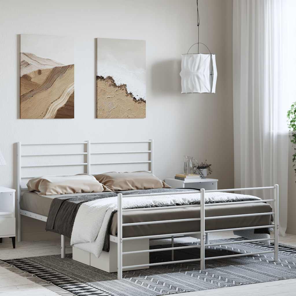 sengeramme med sengegavl og fodgærde 150x200 cm metal hvid