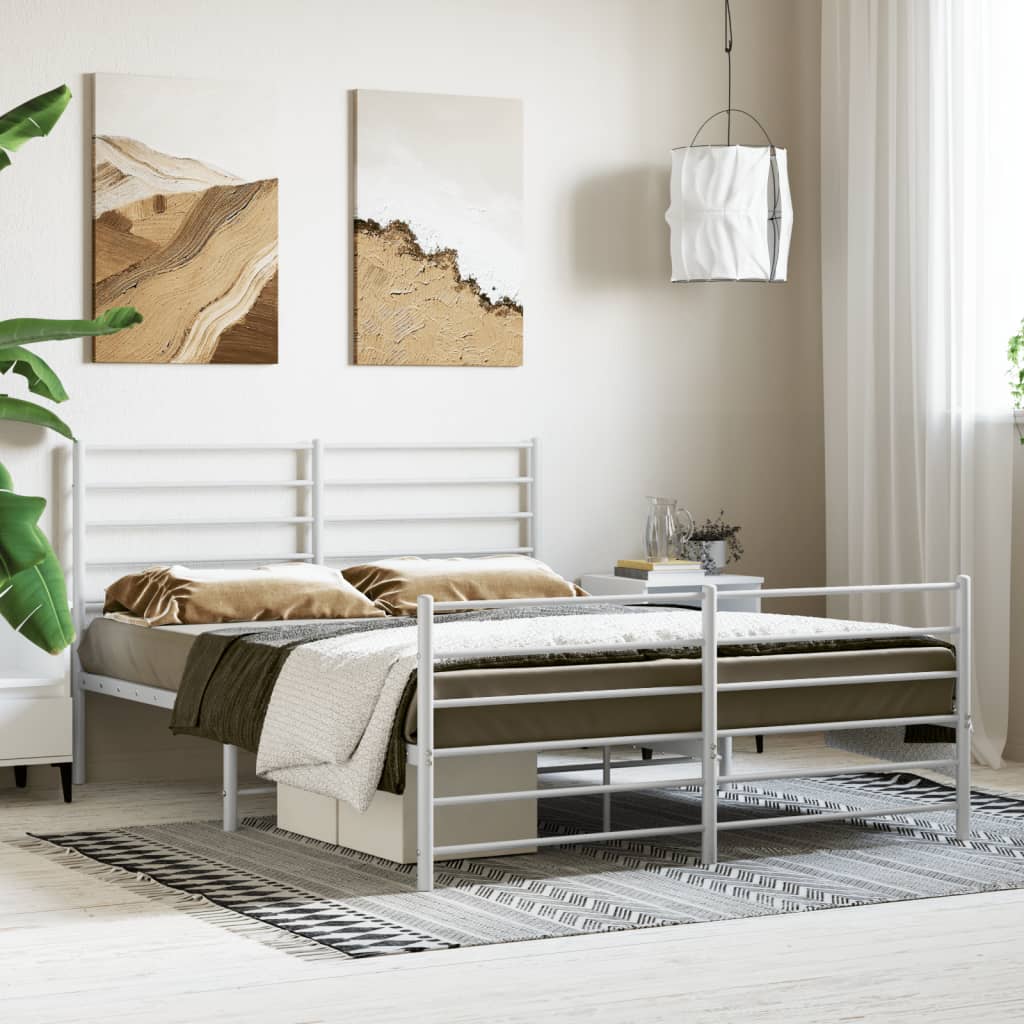 sengeramme med sengegavl og fodgærde 160x200 cm metal hvid