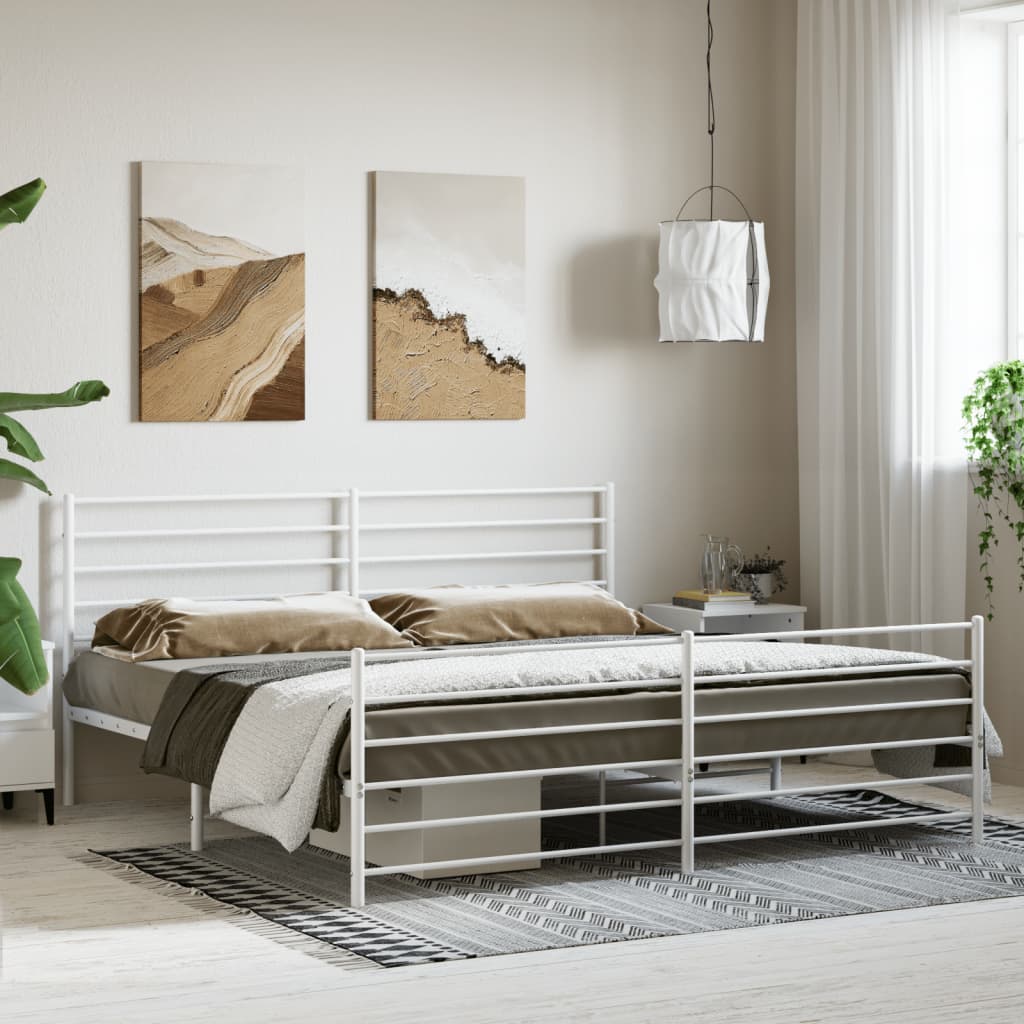 sengeramme med sengegavl og fodgærde 200x200 cm metal hvid