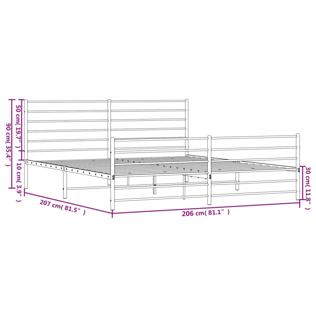 sengeramme med sengegavl og fodgærde 200x200 cm metal hvid