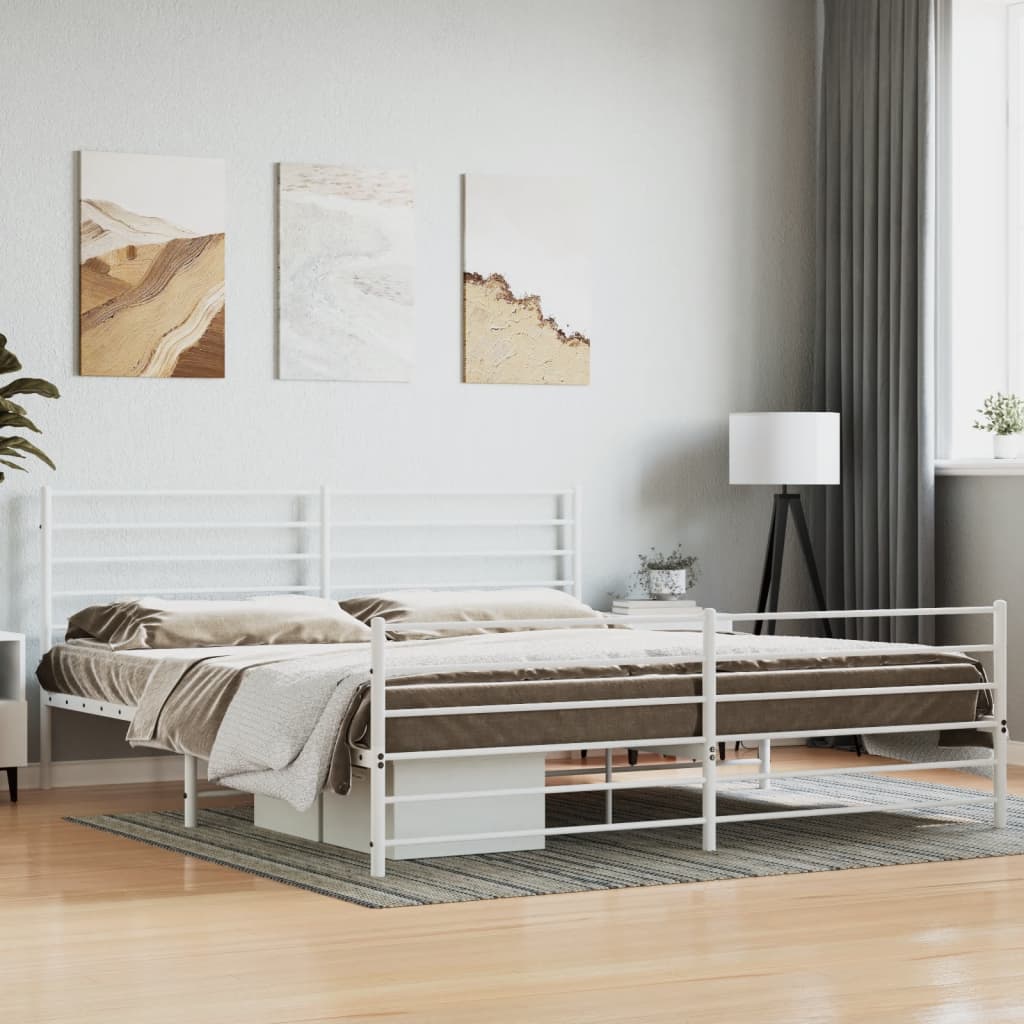 sengeramme med sengegavl og fodgærde 200x200 cm metal hvid