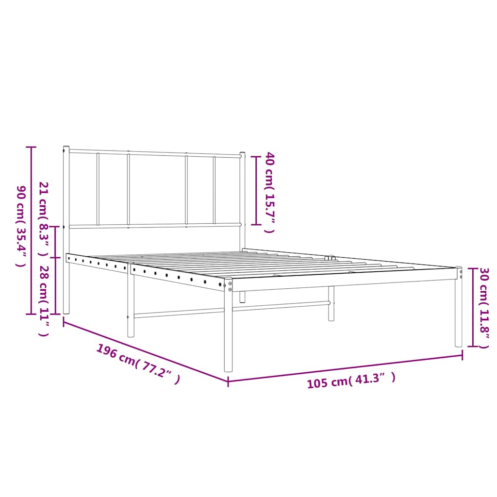 sengeramme med sengegavl 100x190 cm metal sort
