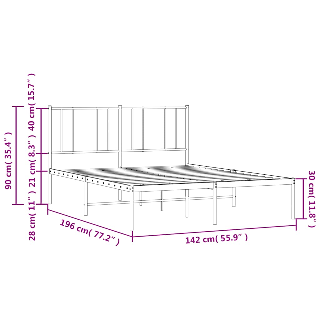 sengeramme med sengegavl 135x190 cm metal sort