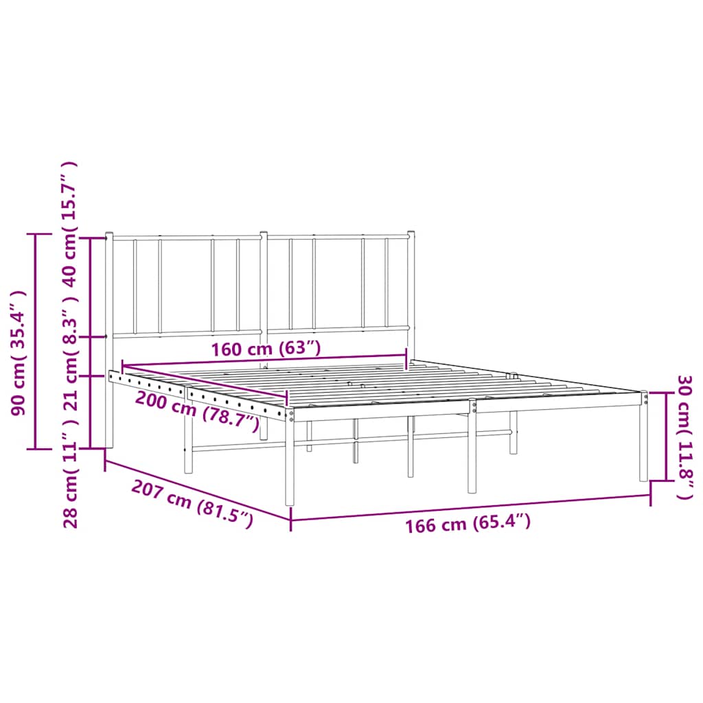 sengeramme med sengegavl 160x200 cm metal sort