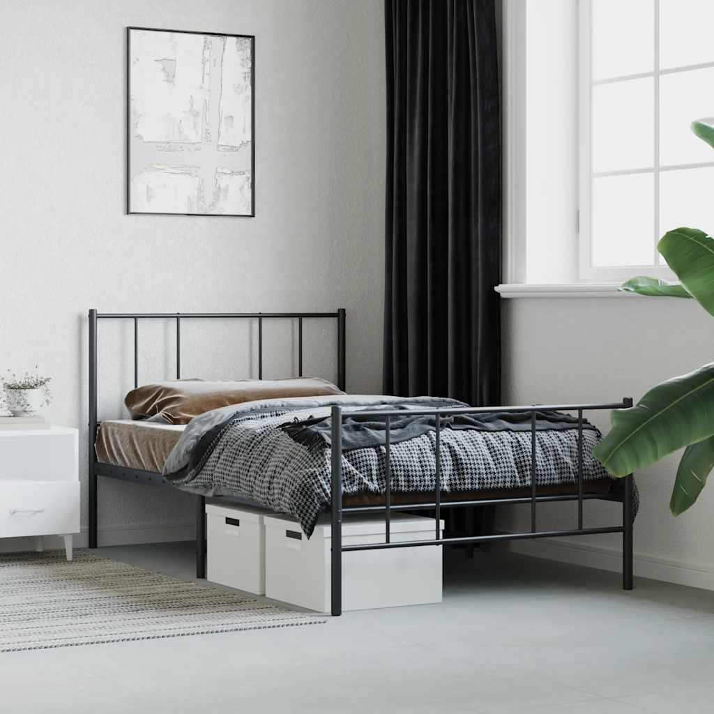 sengeramme med sengegavl og fodgærde 90x190 cm metal sort