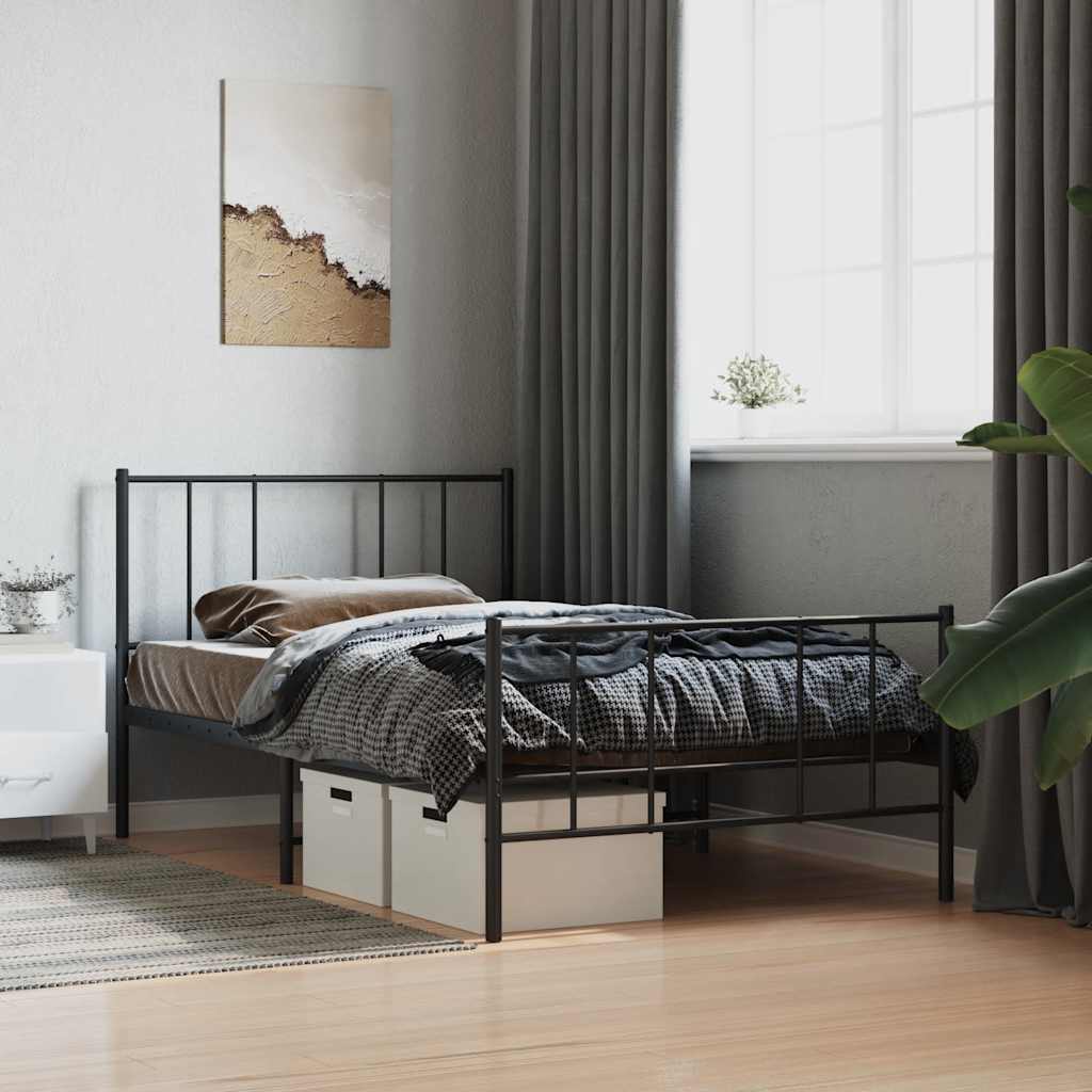 sengeramme med sengegavl og fodgærde 90x190 cm metal sort