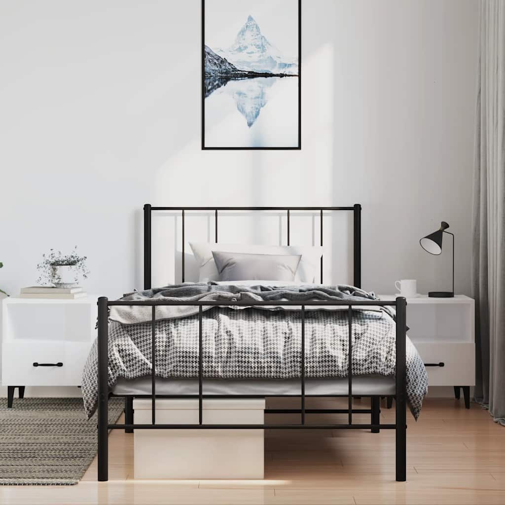 sengeramme med sengegavl og fodgærde 100x190 cm metal sort