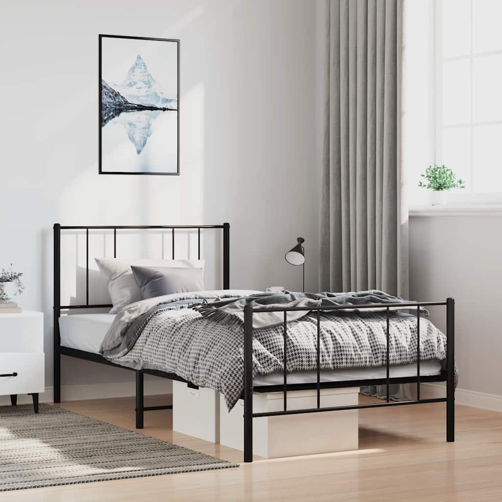 sengeramme med sengegavl og fodgærde 100x190 cm metal sort