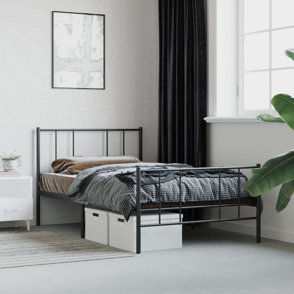 sengeramme med sengegavl og fodgærde 100x200 cm metal sort