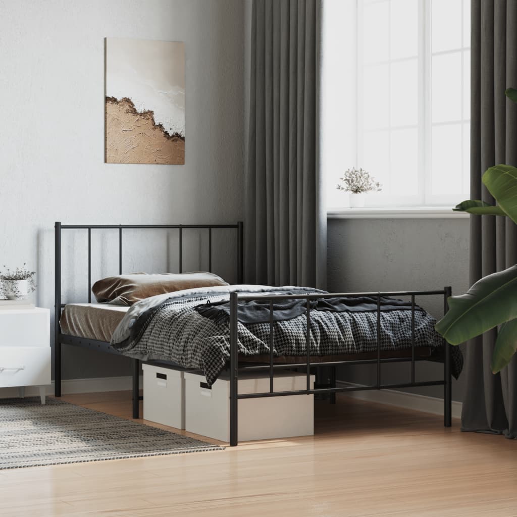 sengeramme med sengegavl og fodgærde 100x200 cm metal sort