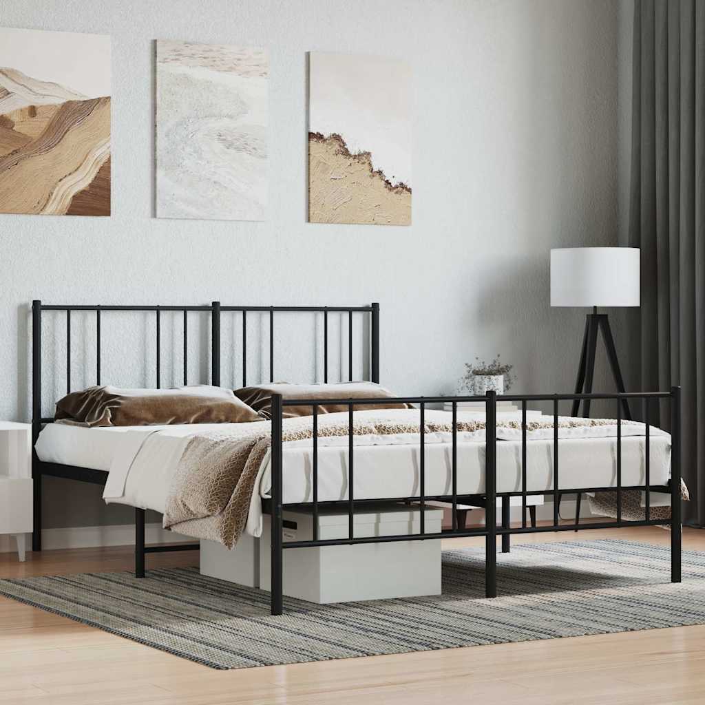 sengeramme med sengegavl og fodgærde 140x190 cm metal sort
