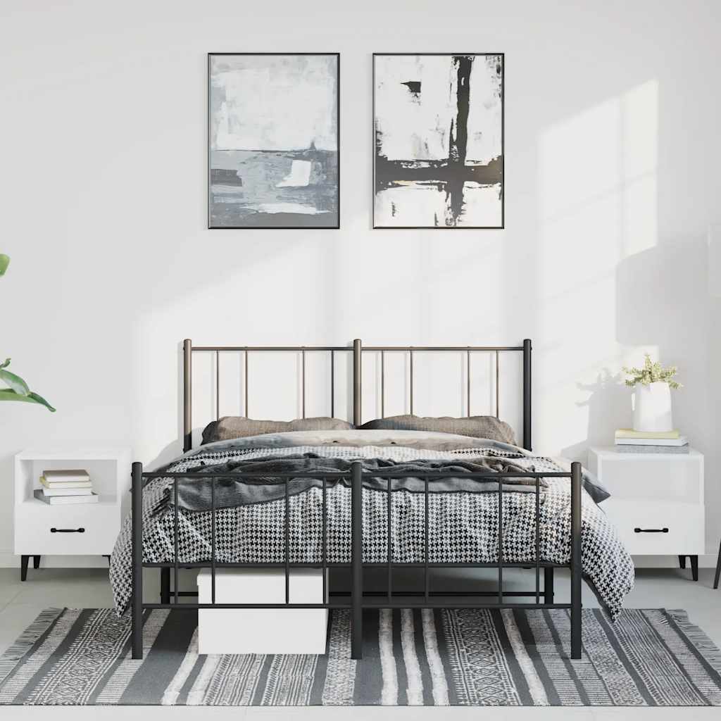 sengeramme med sengegavl og fodgærde 150x200 cm metal sort
